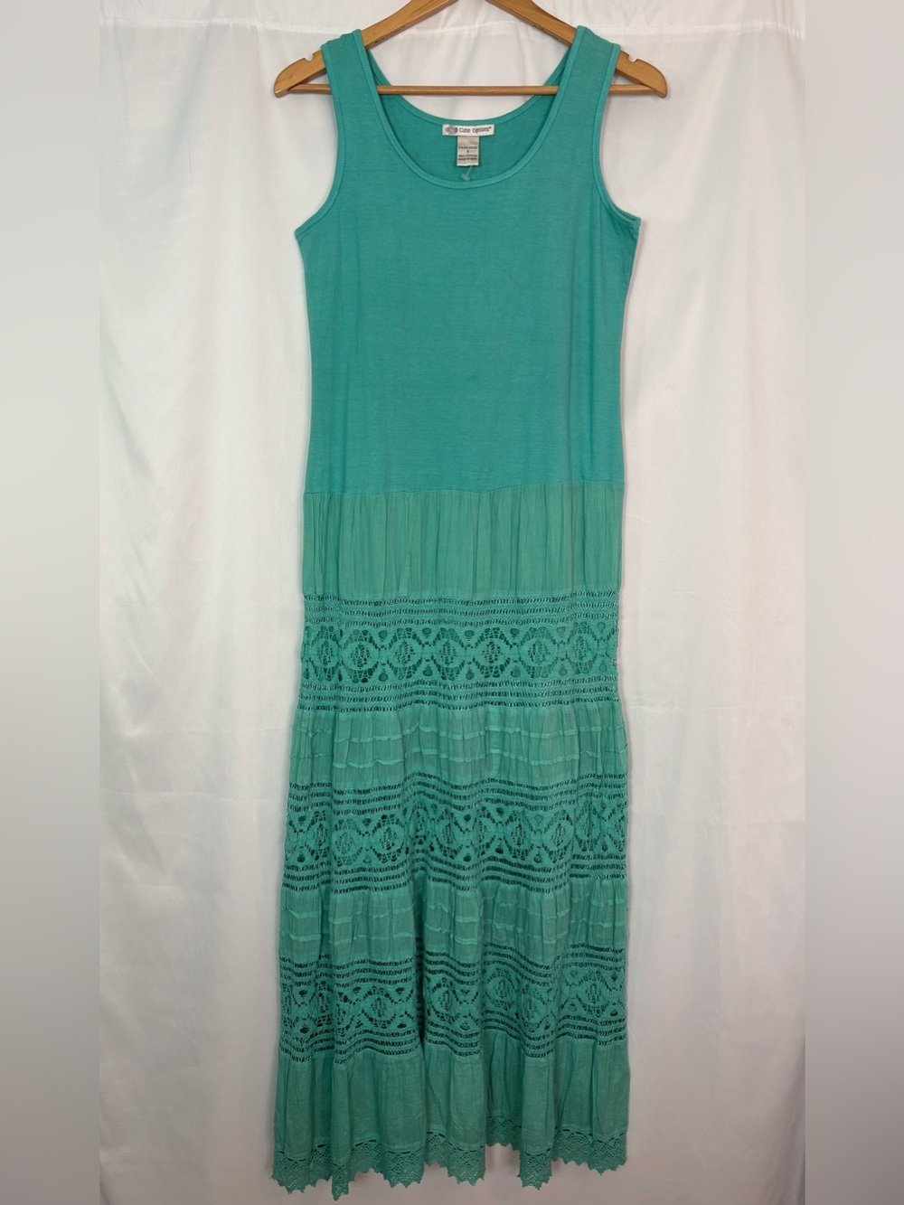 Cute Option Sleeveless Teal Maxi Dress with Lace Panels Size S